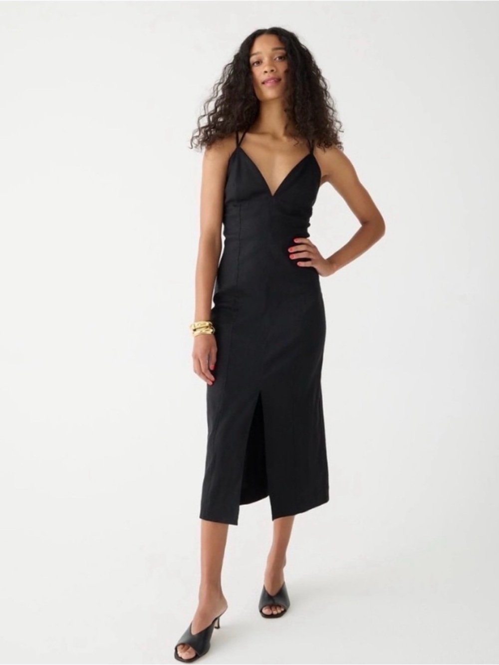 J. Crew Black Midi Slip Dress with Front Slit